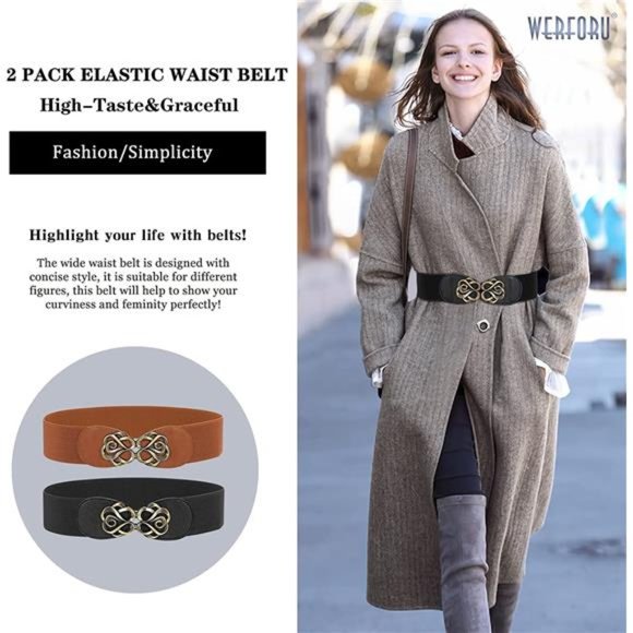 WERFORU 2 Pack Wide Stretch Belts Vintage Thick Elastic Waist Belts for Dress main image 7